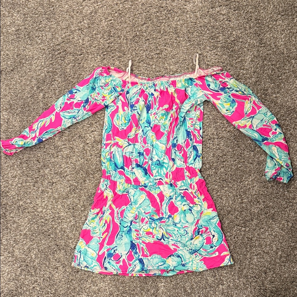 Lilly Pulitzer Pink and Blue Off-Shoulder Dress